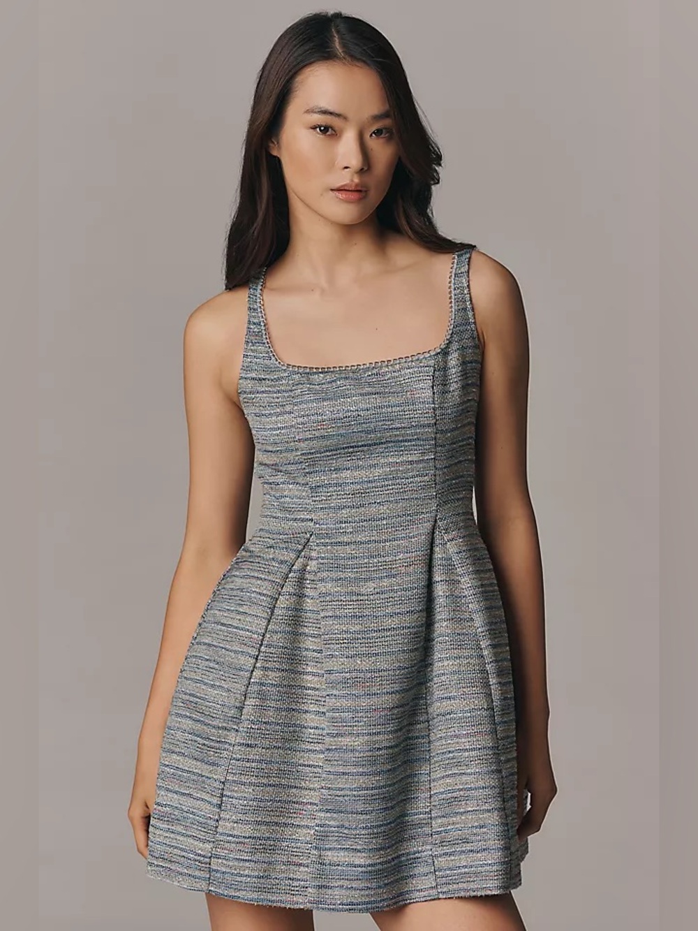 Maeve Anthropologie Sleeveless Square-Neck Tweed Fit & Flare Mini Dress Size 8